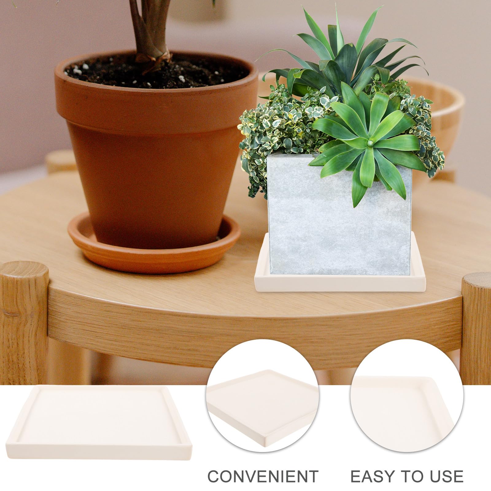 Veemoon Sottovaso in Ceramica Beige Rettangolare Resistente, Antideformazione, per Vasi da Bonsai e Piante da Interno Mantenendo Pulita L’Area