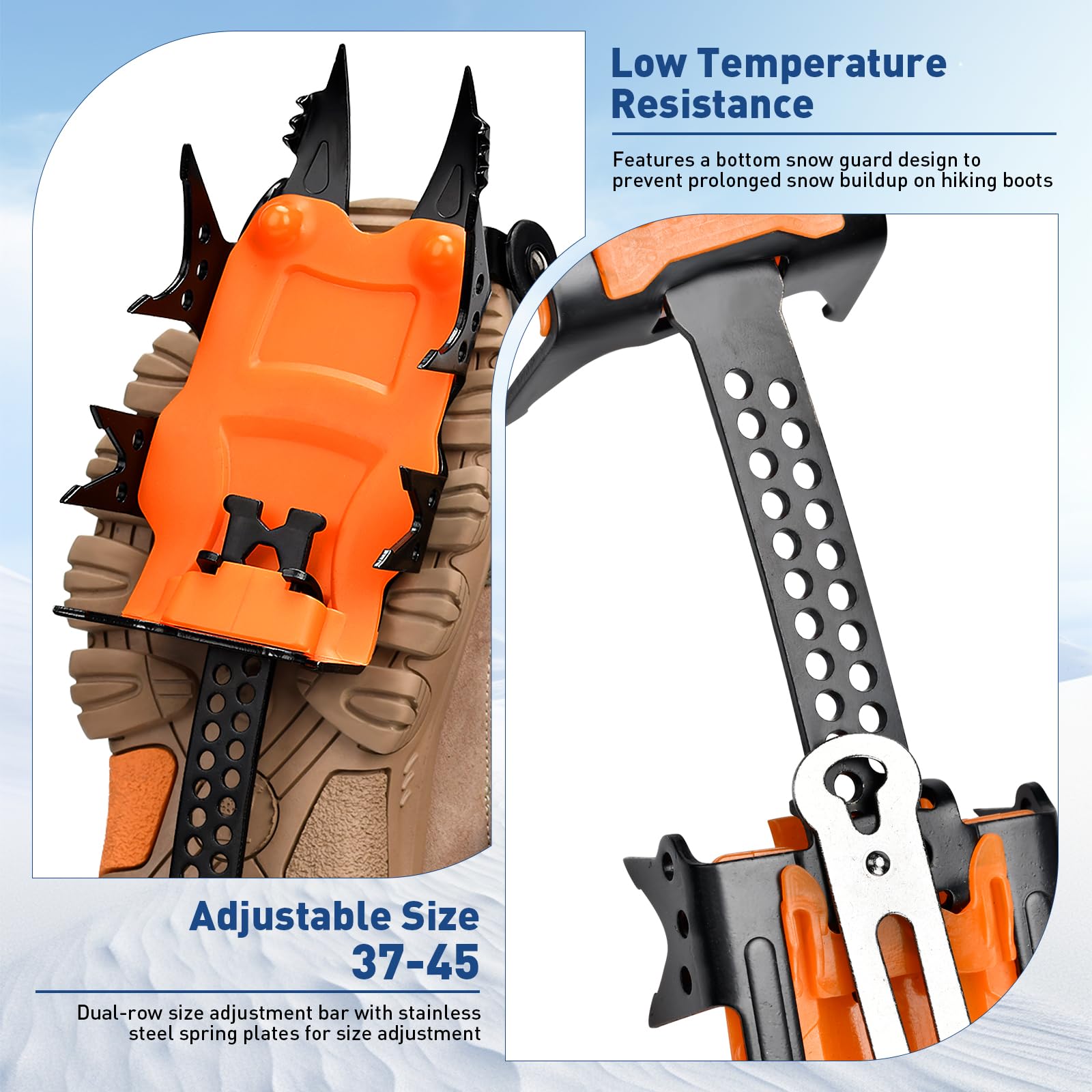 18 Dientes Crampones,Crampones para Botas,Tacos de Hielo Tracción con Cadena de Acero Inoxidable Antidesilisantes,para Caminar, Senderismo, Escalada, Pesca y Montañismo