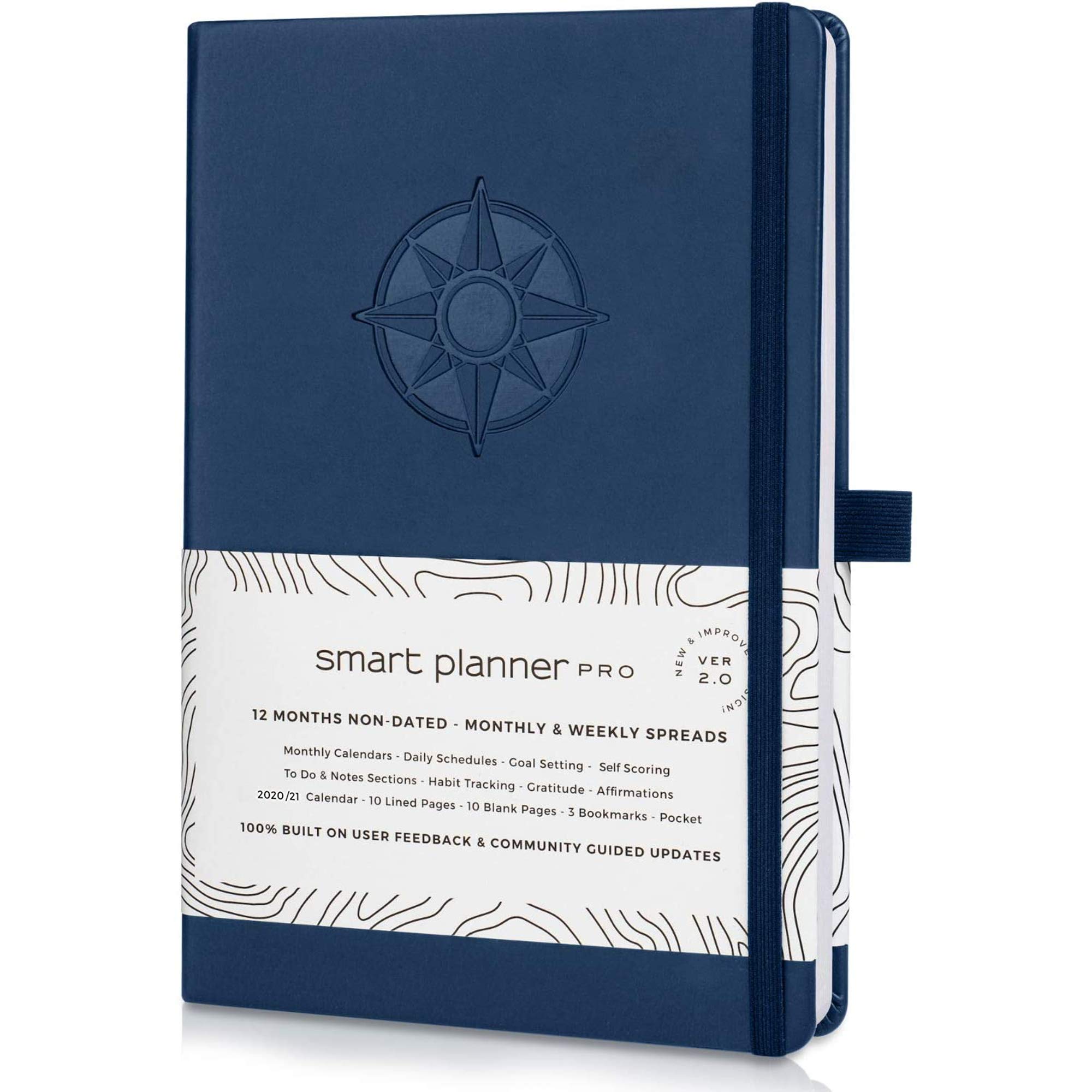 Smart Planner Pro 2019-2020 - Tested & Proven to Achieve Goals & Increase Productivity, Time Management & Happiness - Daily Weekly Monthly Planner with Gratitude Journal, Hardcover, Undated (Blue)