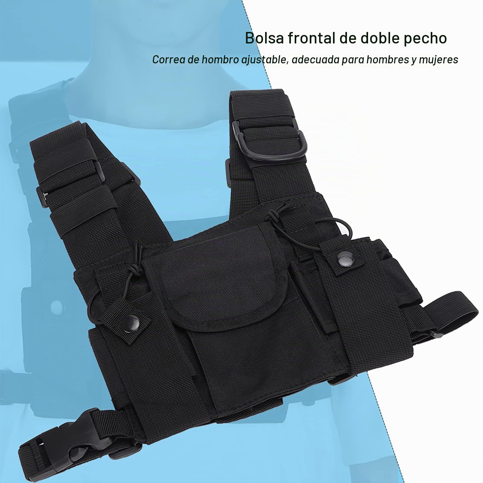 Arnés de Pecho para Radio, Bolsa Frontal para el Pecho, Funda para Chaleco para Radio Bidireccional Walkie Talkie, Paquete de Pecho para Radio con Correa Ajustable para el Hombro