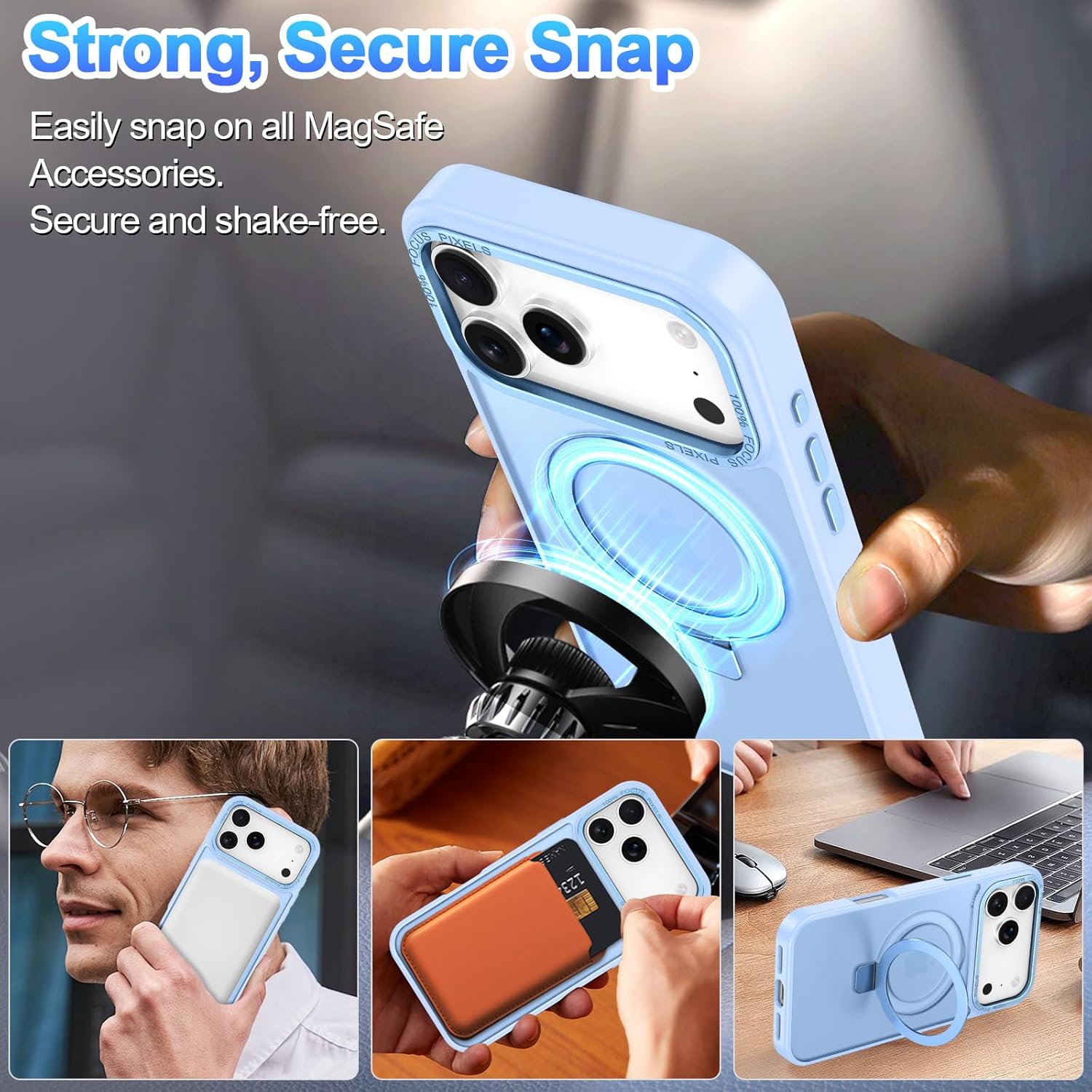 Lamcase for iPhone 17 Pro Case,with Magnetic Invisible Stand [Military Drop Protection] [Compatible with MagSafe] Shockproof Slim Translucent Anti-Slip with 2 Screen Protector,Light Blue