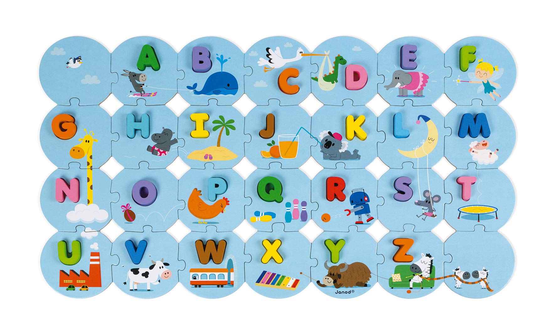 Janod - Alphabet Puzzle 54 Wooden Pieces - Early Learning Toy - Learning the Alphabet and Writing - Poster included - From 3 Years, J02707 - Image 3