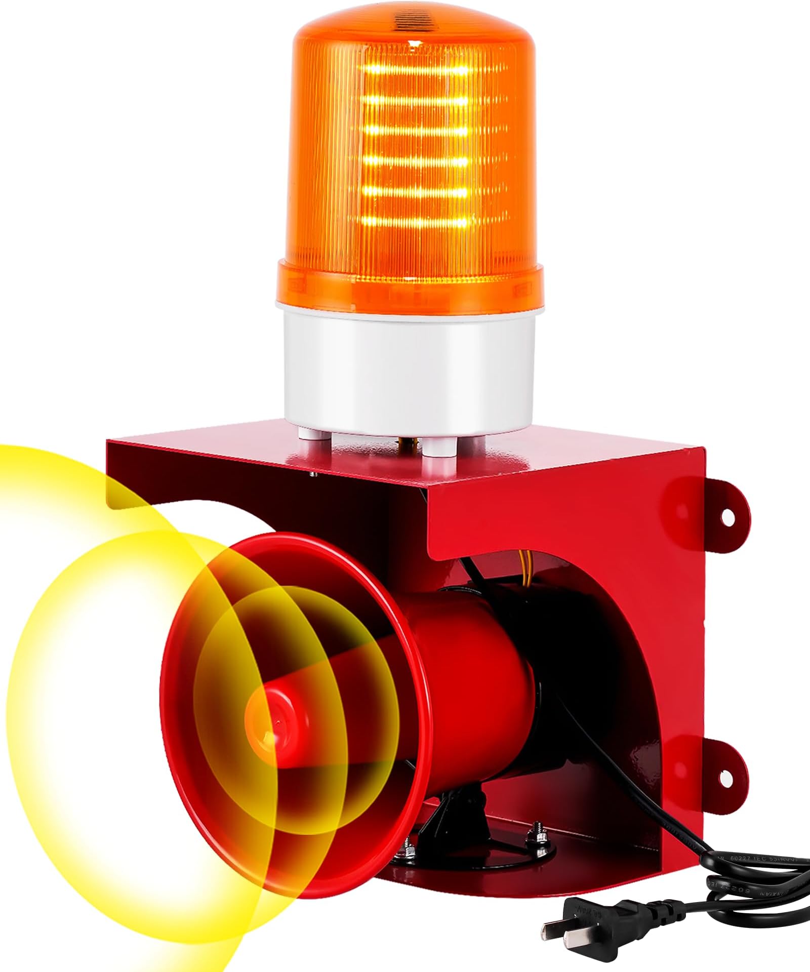 120dB Industrial Siren Alarm, IP55 Outdoor Sound and Light Alarm, Waterproof Siren with Light for Office, Home, Factory, Warehouse, Intruders, Emergency(110V)