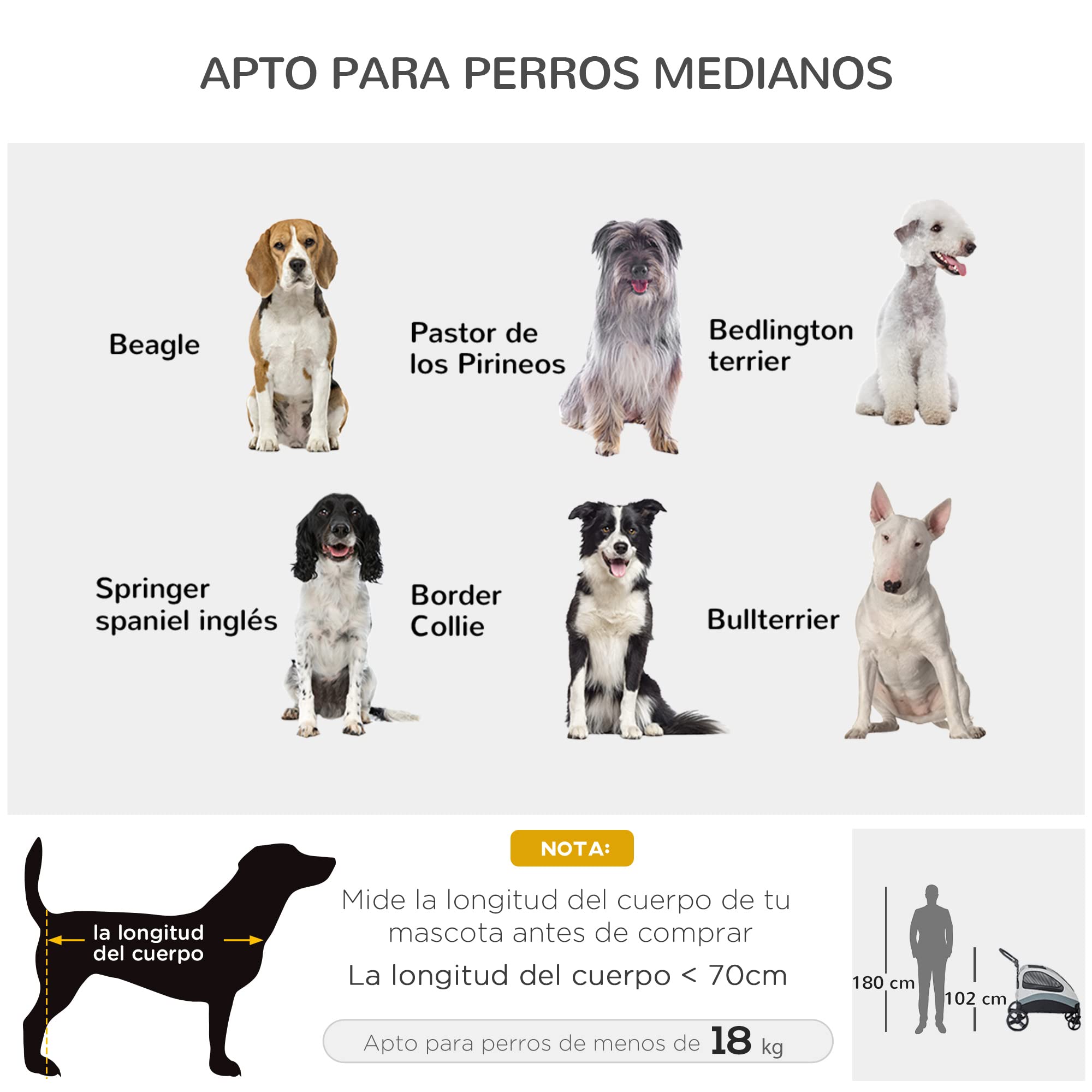 PawHut Cochecito para Perros Plegable Carrito para Mascotas Carrito para Perros con Ventanas Bolsillo de Almacenaje Correas de Seguridad y 2 Ruedas Universales Carga 330 kg 107x67x102 cm Gris