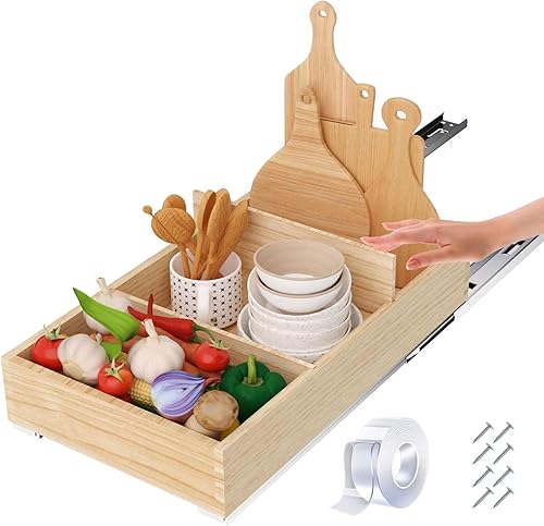 graffitimaster Organizador de gabinete extraíble, cajón de madera deslizante de madera para cocina, dormitorio, sala de estar, almacenamiento y