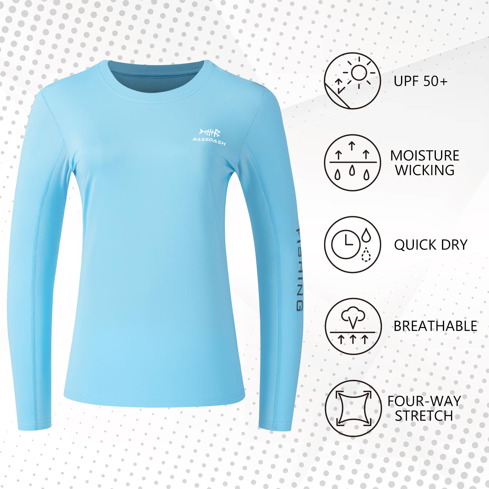 Bassdash Camiseta de Manga Larga para Mujer con protección Solar UPF 50+ UV de Secado rápido para Pesca Senderismo y Kayak