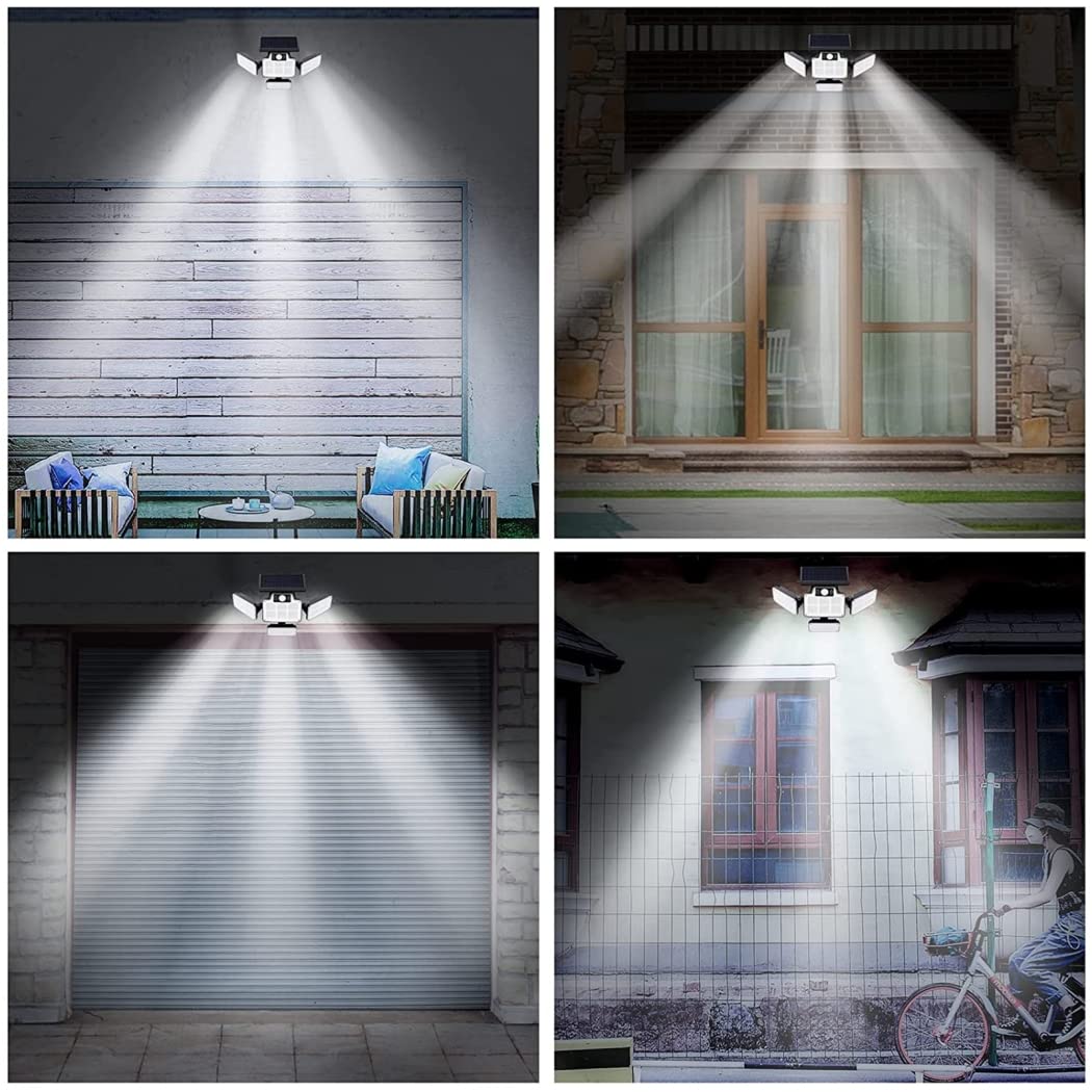 Luz Solar Exterior, 4 Cabezas 228LED Lampara Solar Exterior Con Mando A Distancia Focos Solares Con Sensor De Movimiento IP65 Impermeable Exterior Para Frente Jardin Garaje Camino Patio