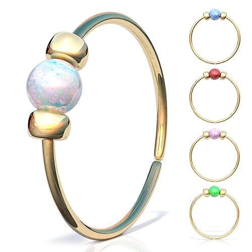 Vista 9 de Gold Nose Ring - Thin Tiny White Opal 24 Gauge Nose Hoop Rings -14k Gold Filled Smooth Comfortable Nose Piercing Jewelry For Women - Gift Ready