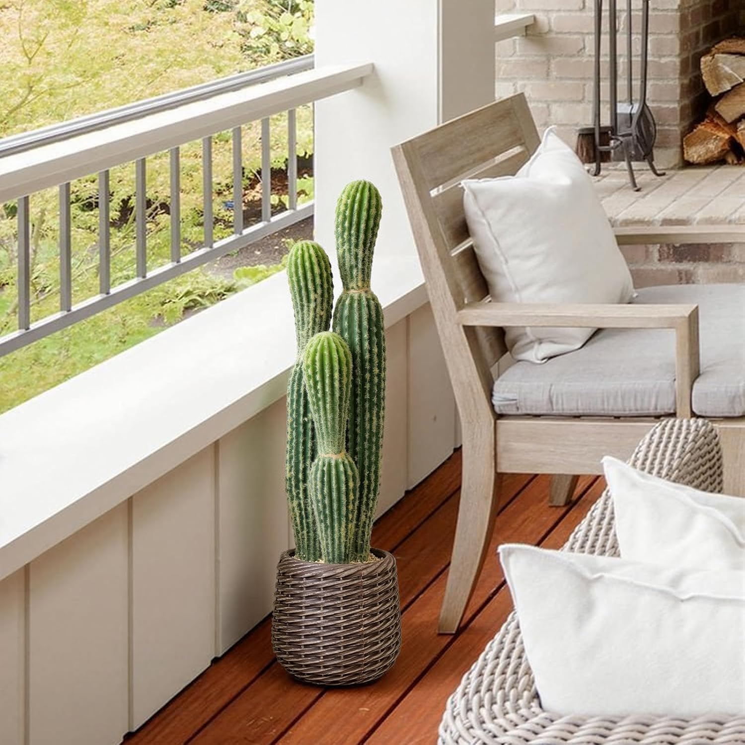 2.5ft Artificial Cactus Plants Outdoor, Tall Fake Cacti Plant in Brown Pot, Faux Floor Plant for Home Office Hotel Indoor Patio Balcony or Garden Desert Decor