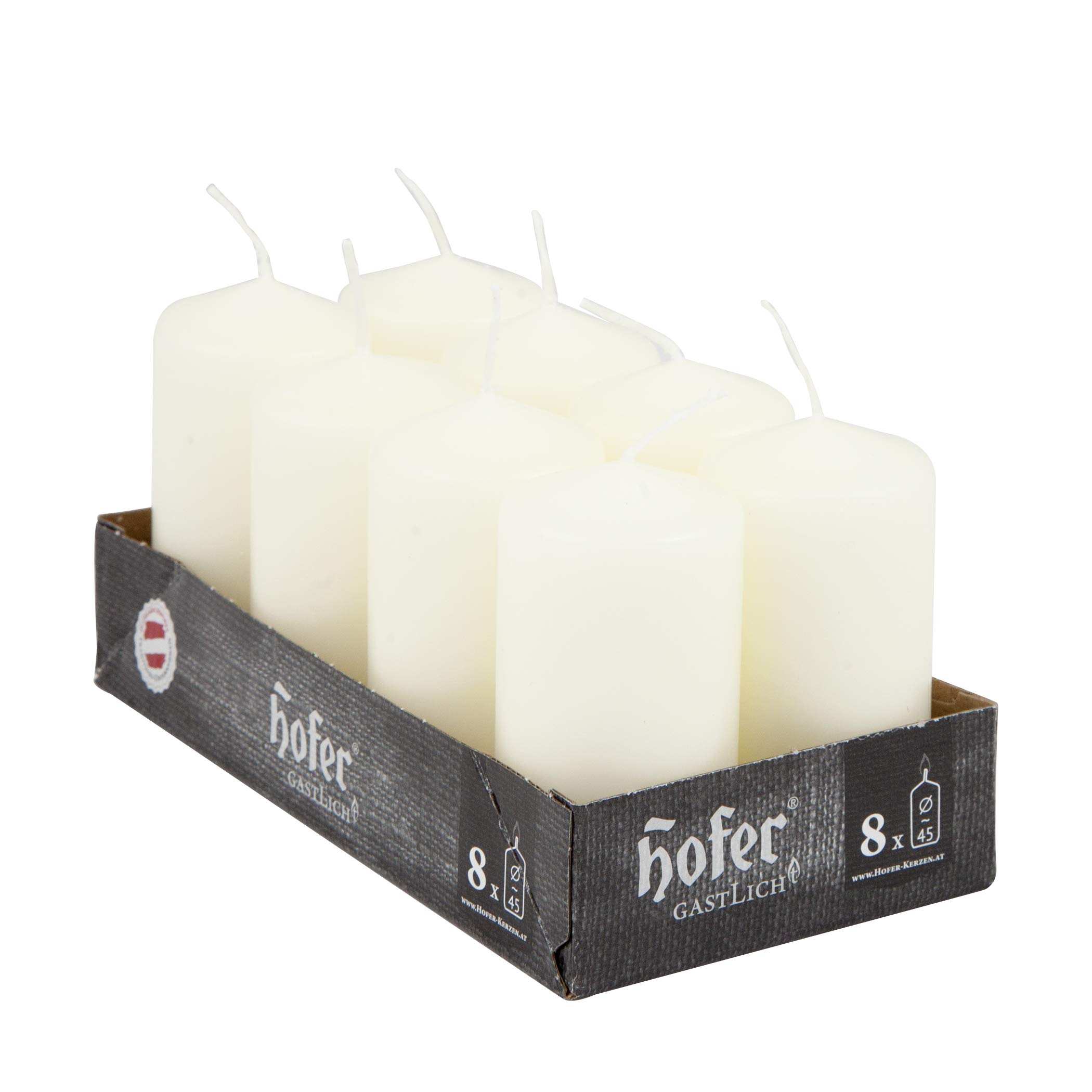 Hofer Velas Pilar Cilíndricas - Juego de 16 Velas de 4,5 x 9 cm - Color Marfil - Larga duración 12 horas - Cera antigoteo, Sin Olor - Calidad de la UE