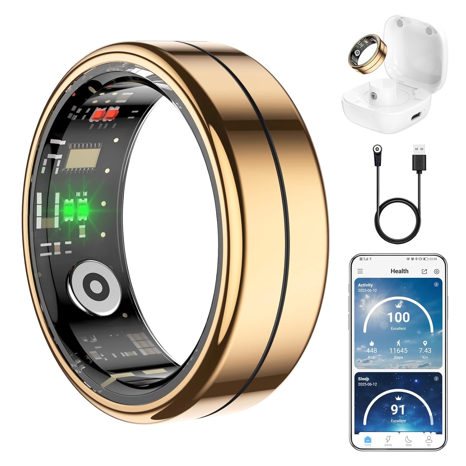 Fit Ring for Women Men Ring Health Tracker with Heart Rate Blood Oxygen Heart Rate Variability Stress Sleep