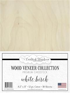 Cardstock Warehouse White Birch Wood Veneer Cardstock Paper – 10 Sheets, 8.5 x 11" – 100 lb. / 12 Pt. Premium Cover Cardstock for Invitations, Card Making, Scrapbooking, Tags & DIY Projects