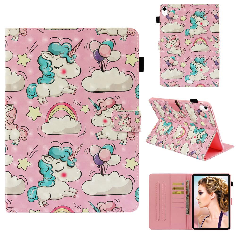 Selendis Unicorn iPad Pro 11 Case, Pink Cute PU Leather Cover for 2018 iPad 11 Inch 11" Lovely Cartoon Rainbow Shiny Protective Wallet Folio Case Shell for Teenage Girls with auto Sleep/Wake Function