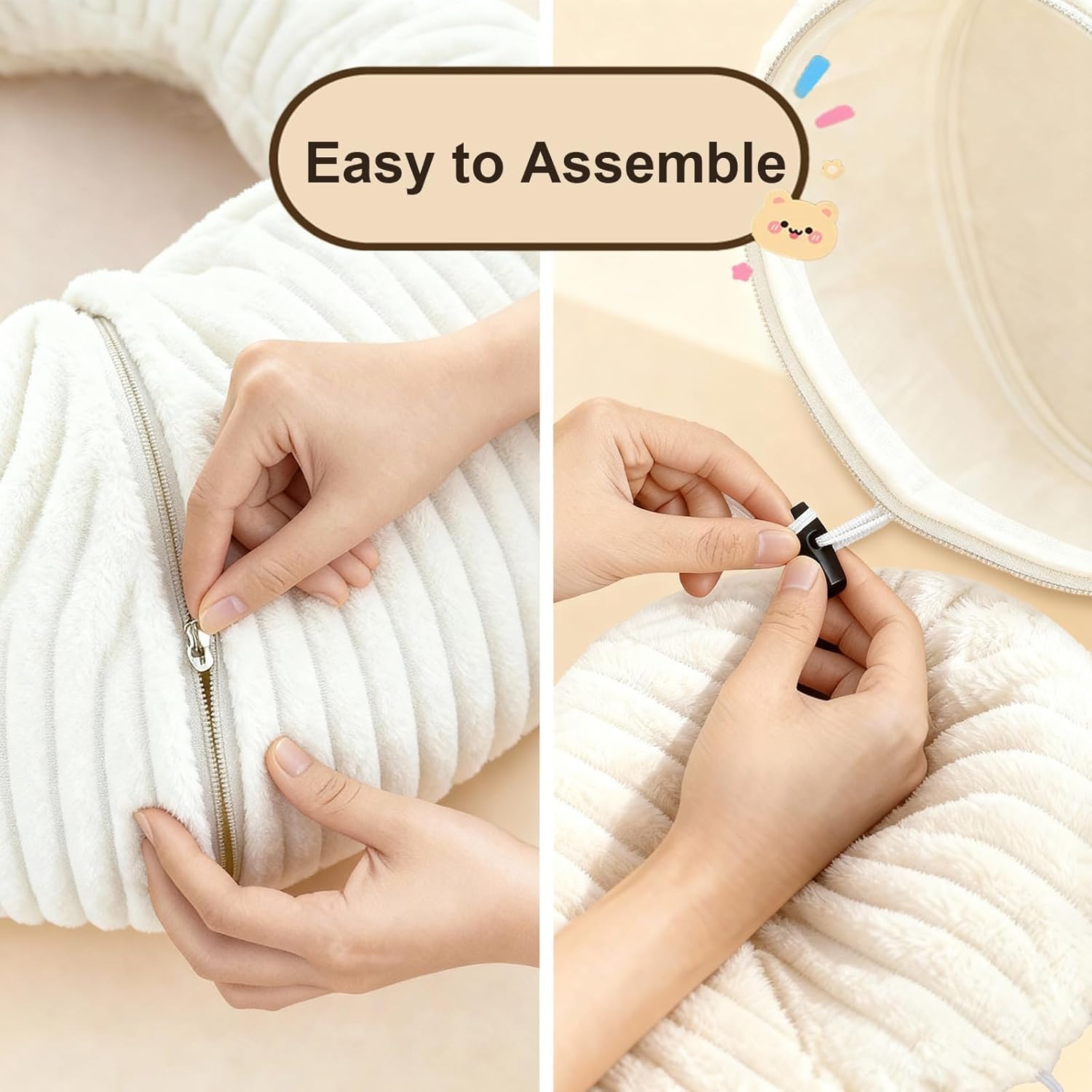 Cat Tunnel Bed with 40 Pcs Interactive Cat Toys, Cat Tube with Kitten Toys for Indoor Kittens, Collapsible Play Tunnel, White