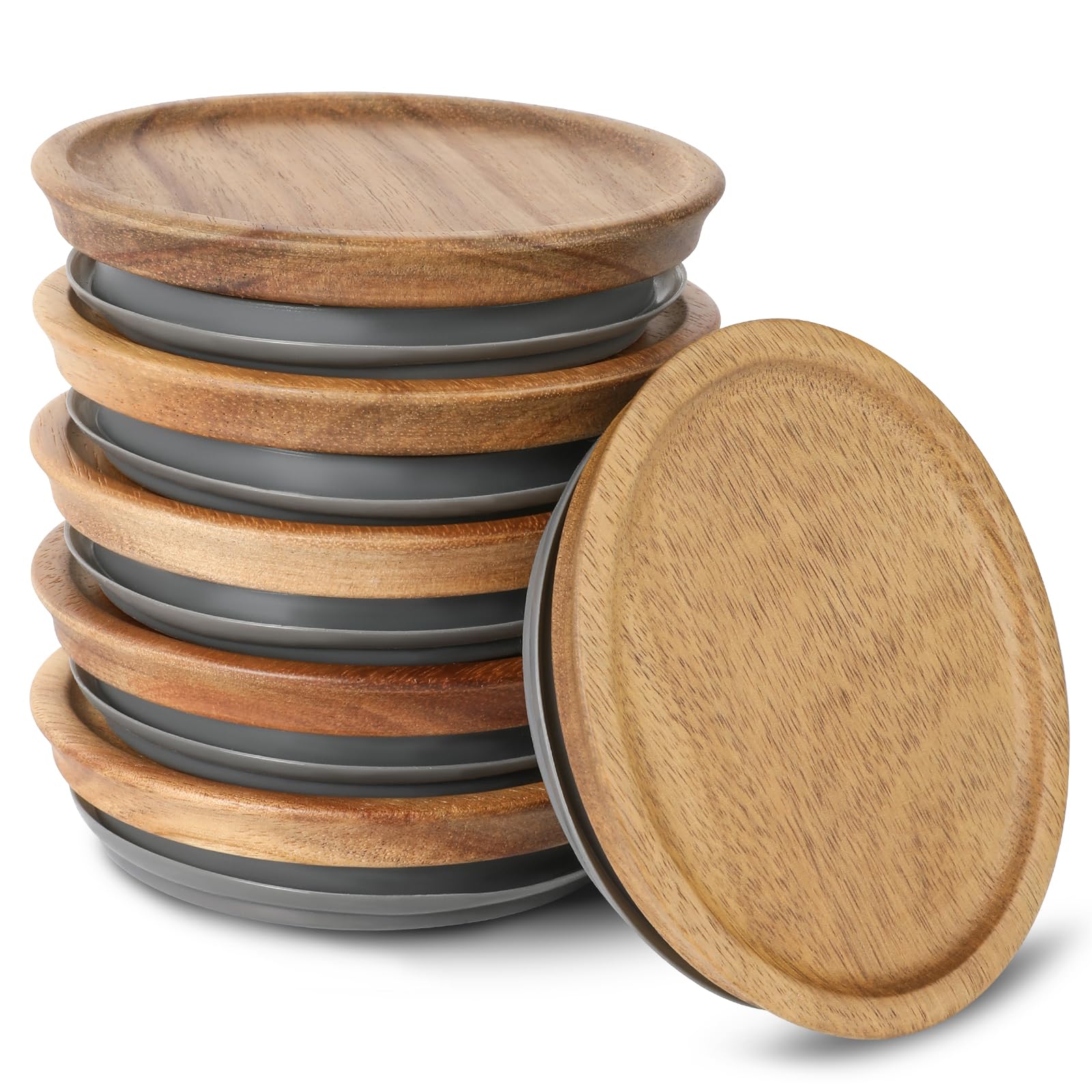 Saiveina 6 Pack Wide Mouth Mason Jar Lids, Reusable Wooden Storage Lid with Silicone Seal for Ball Mason Jar Canning Jars