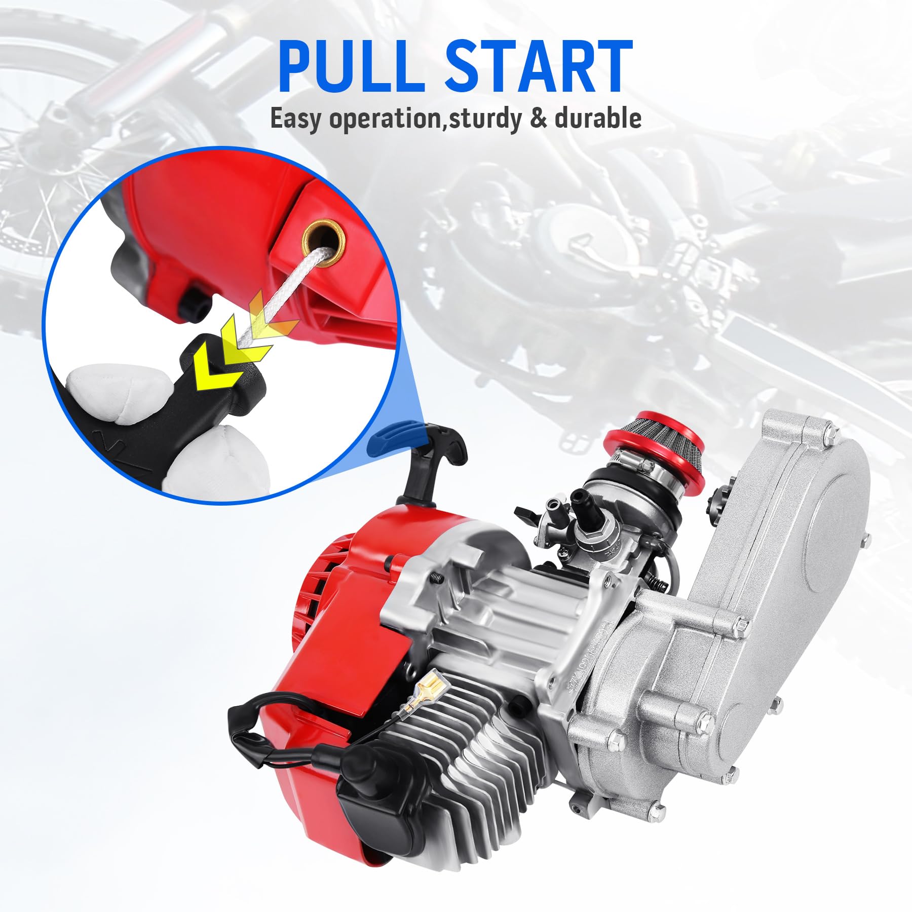 Samger 49cc 2 Takt Pocket Bike Motor, Aluminium Nabe Motor Dirtbike Motor, Mini ATV Quad mit Getriebe Vergaser