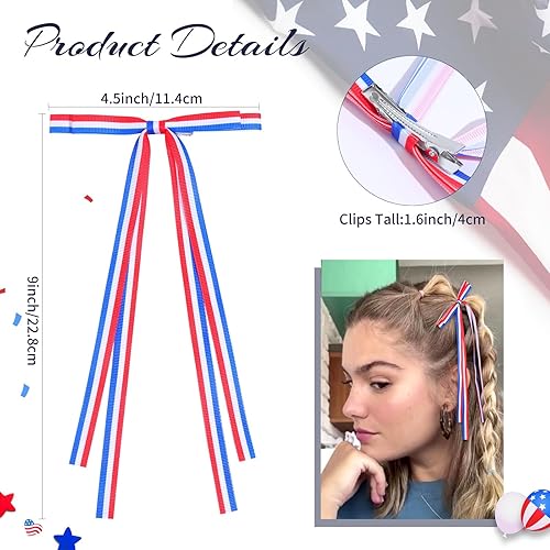 Miniatura 10 de VOBOBE 4 lazos para el pelo para mujeres y niñas, cinta roja con borla, pinzas para el pelo para niña con cola larga, accesorios para el cabello de