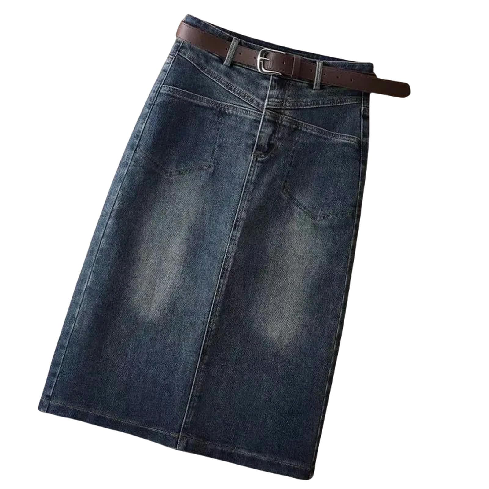 Gonna di Jeans Gonna in Denim Femminile con Tasche Zip al Ginocchio A Vita Alta Skinny