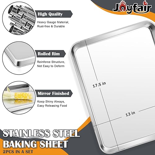 Miniatura 9 de Joyfair - Juego de bandejas para hornear de 10.4 pulgadas (2 unidades), bandejas pequeñas de acero inoxidable para asar carne, no tóxicas y