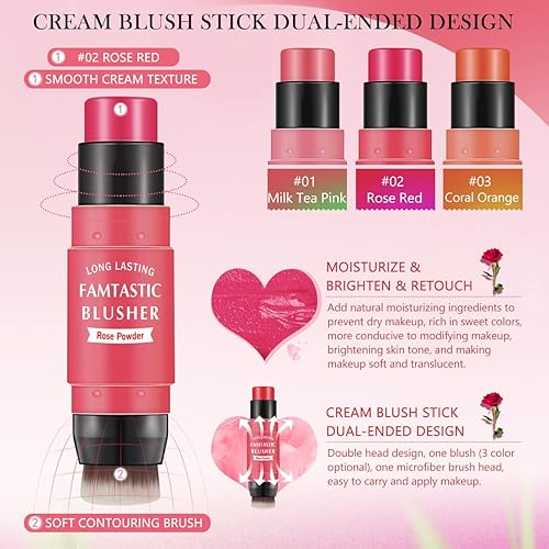 Miniatura 3 de LOKFAR Rubor en barra en crema para mejillas  Rubor múltiple 2 en 1 para tinte de mejillas, ojos y labios, barra de maquillaje de mejillas rubor con
