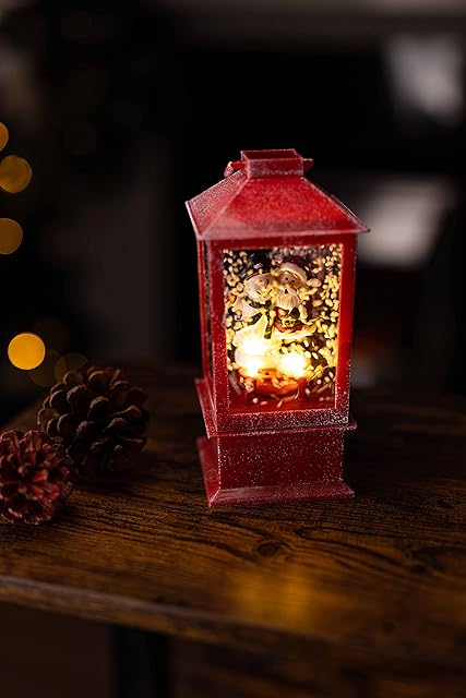 Marco Paul Christmas Snow Swirl Santa & Snowman Festive Lantern Light Up Xmas Decoration Warm White Light Indoor Snow Globe Ornament Home Décor