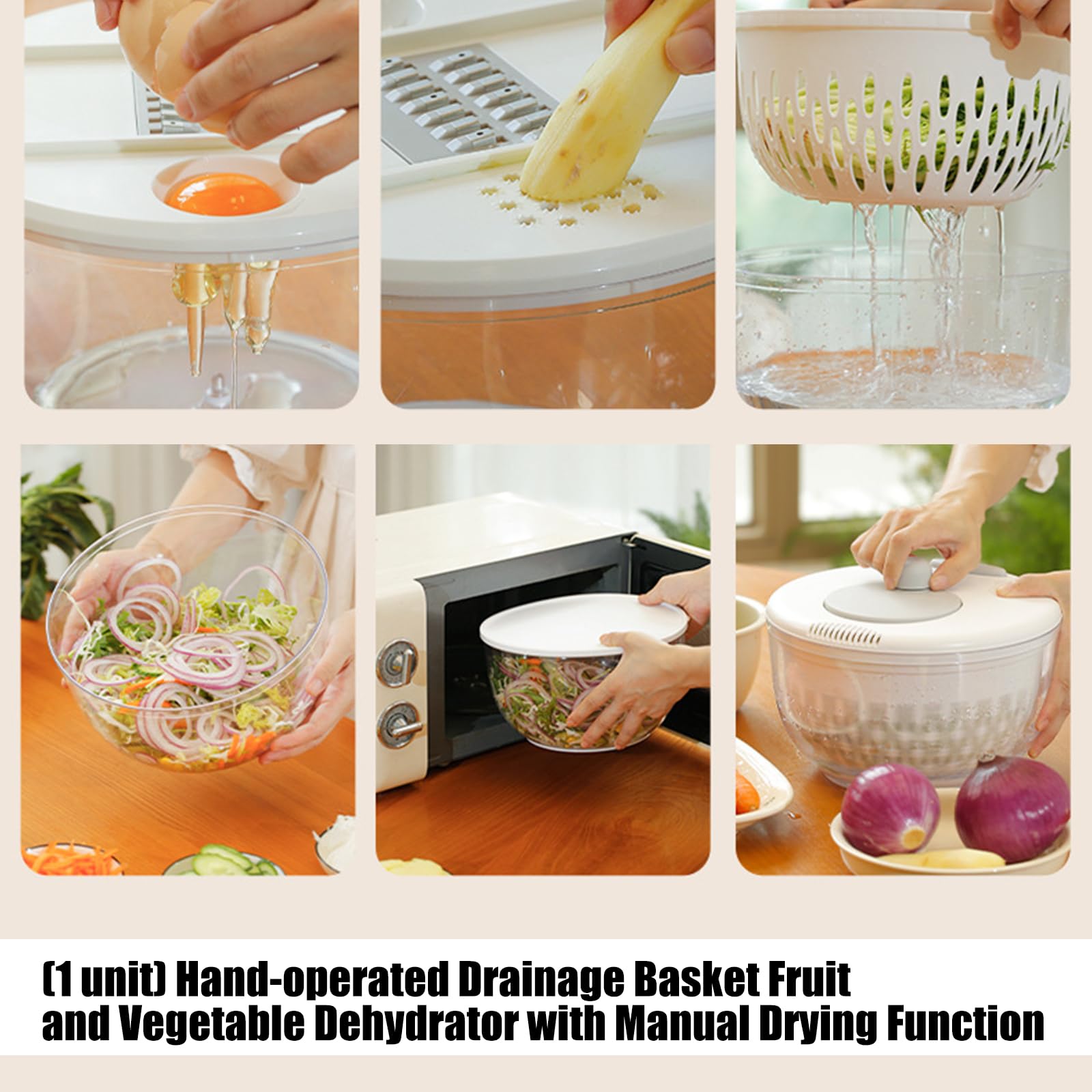 Tamaño familiar, tazón grande de 5 litros, deshidratador de ensalada y deshidratador, sistemas rápidos, secado eficiente, preparación de ensalada entera, trituradora