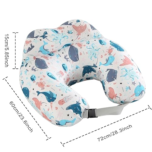 Miniatura 8 de BATTOP Almohada de lactancia para lactancia materna, almohada de alimentación del bebé, con correa de cintura ajustable, funda extraíble, almohadas