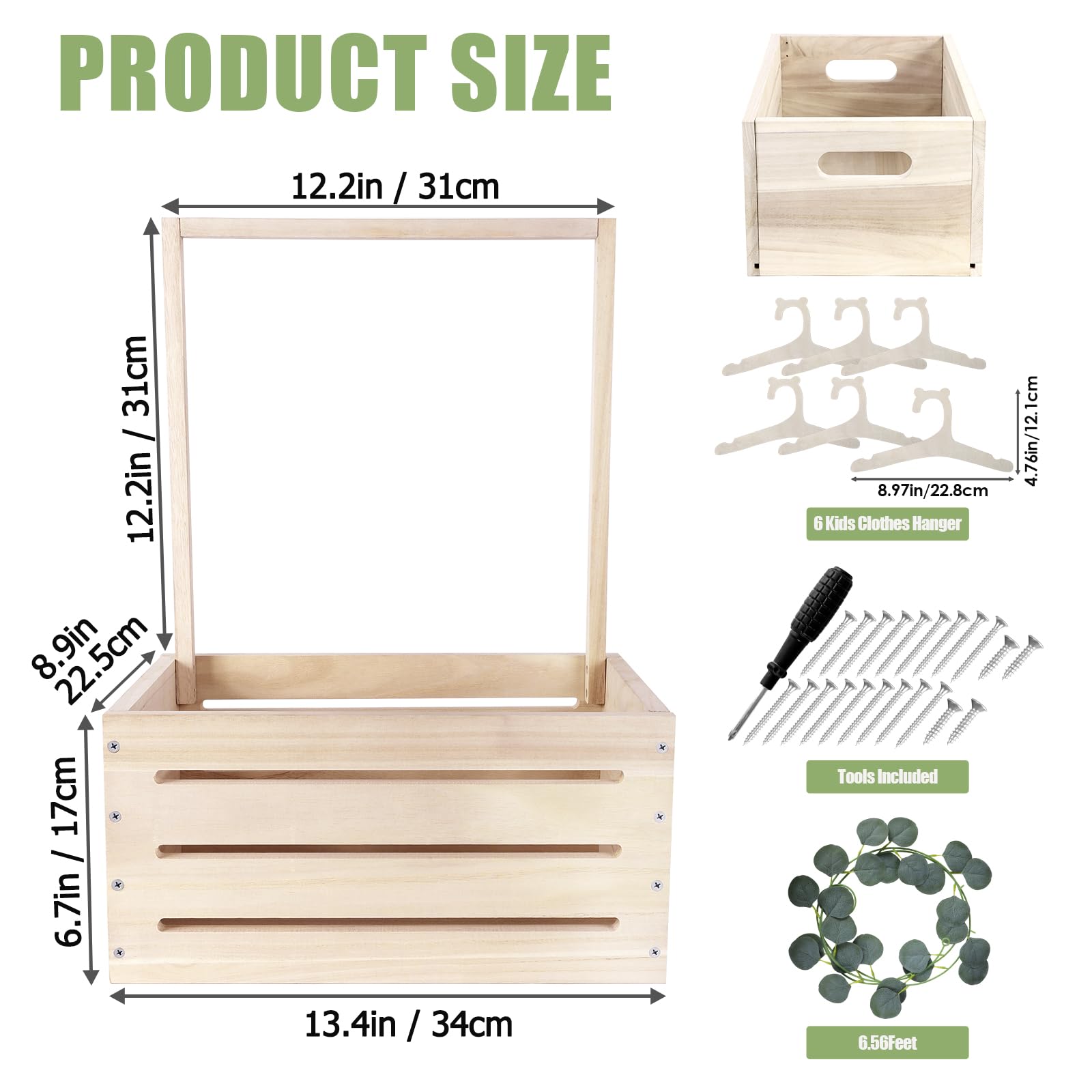 Aitakatta Small Wooden Basket with Hangers, Storage Baskets with Handle and Garland, Shower Crate Hamper - Image 2