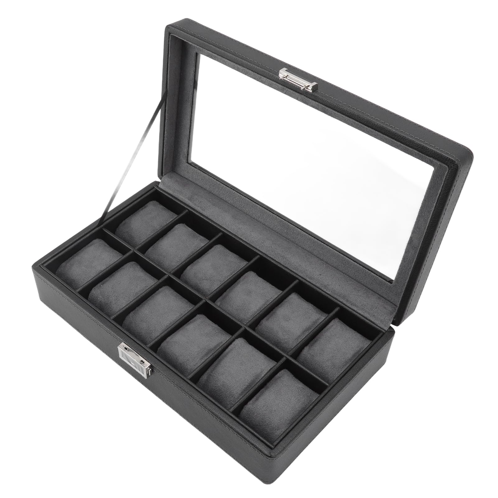 Organizzatore per Orologi Nero Elegante 12 Slot con Coperchio Trasparente Resistente Scatola Porta Orologi per L'organizzazione Domestica