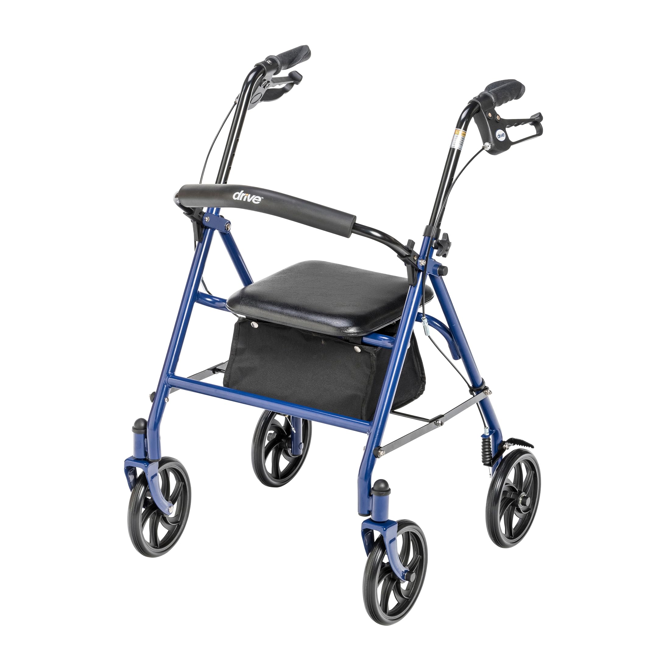 Drive Medical 10257BL-1 4 Wheel Rollator Walker With Seat, Steel Rolling Walker, Height Adjustable, 7.5" Wheels, Removable Back Support, 300 Pound Weight Capacity, Blue