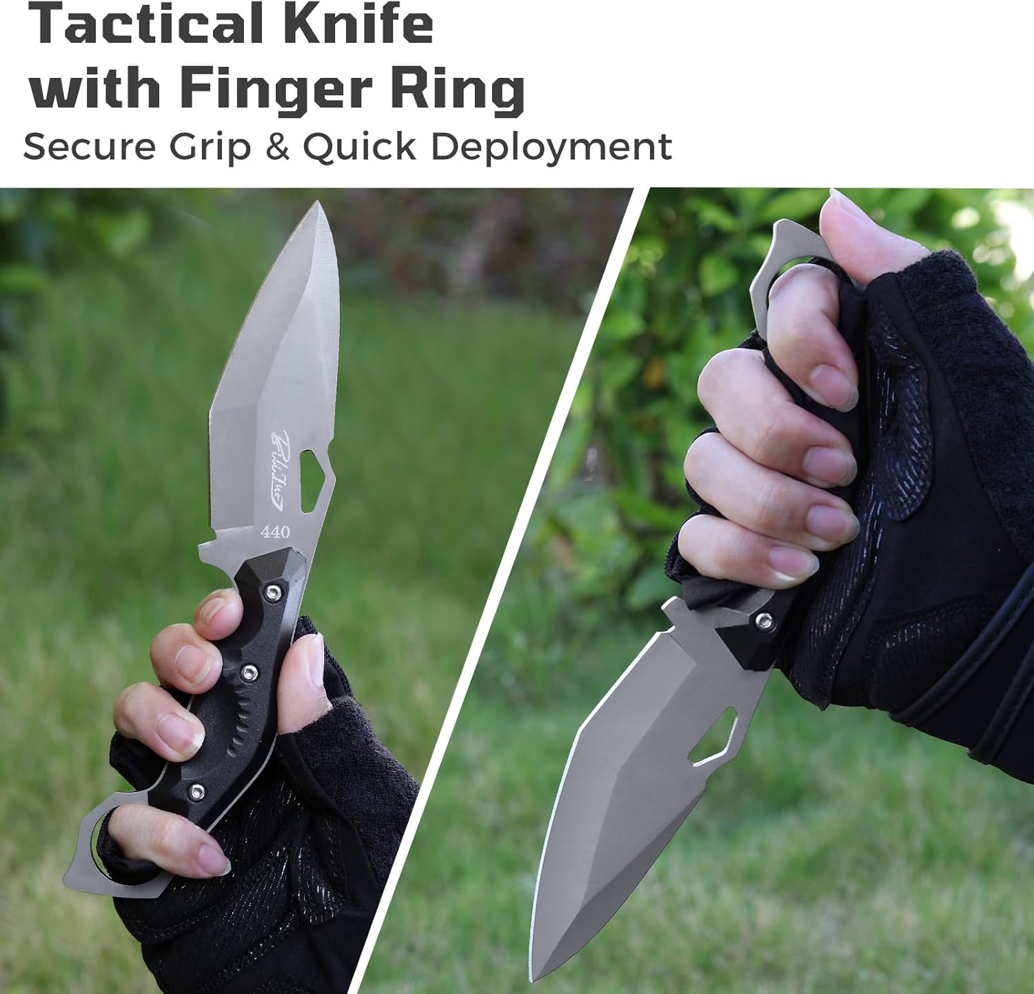 EDC Scout Carry Knife with Finger Loop, 4" 440 Steel Fixed Blade Survival Knife with Kydex Sheath - Ergonomic Handle, Full Tang Karambit Knives for Men - Utility for Hunting, Fishing & Camping