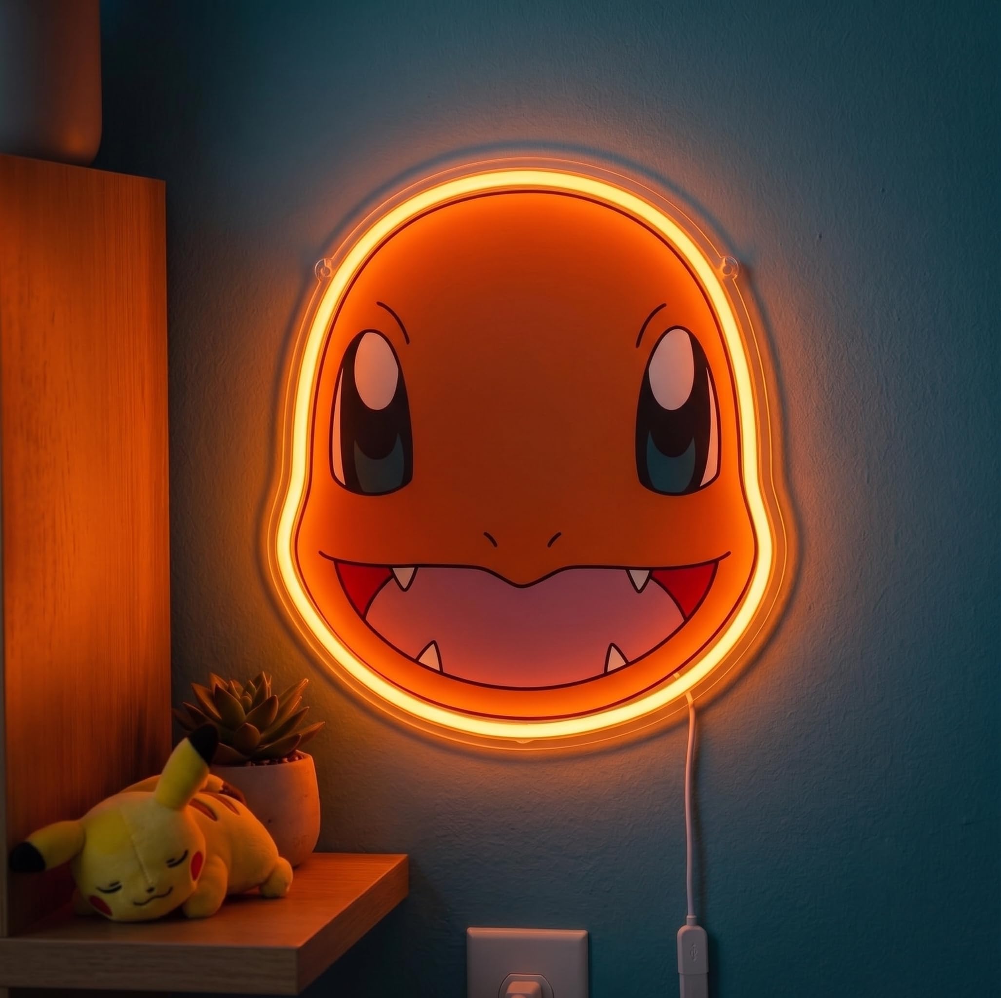 Silver Buffalo Pokemon Charmander LED Neon Wall Art Die Cut | Charmander Face Design, LED Neon Tube Accents, Decorative Boxed Collection, Ready to Hang Item, Lighted Room Accent-image-19