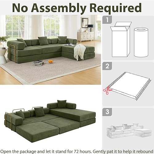 Miniatura 3 de HANXIN Sofá modular modular de 108 pulgadas, sofá cama convertible de pana de gran tamaño sin hueso para sala de estar, sofá biplaza con cama