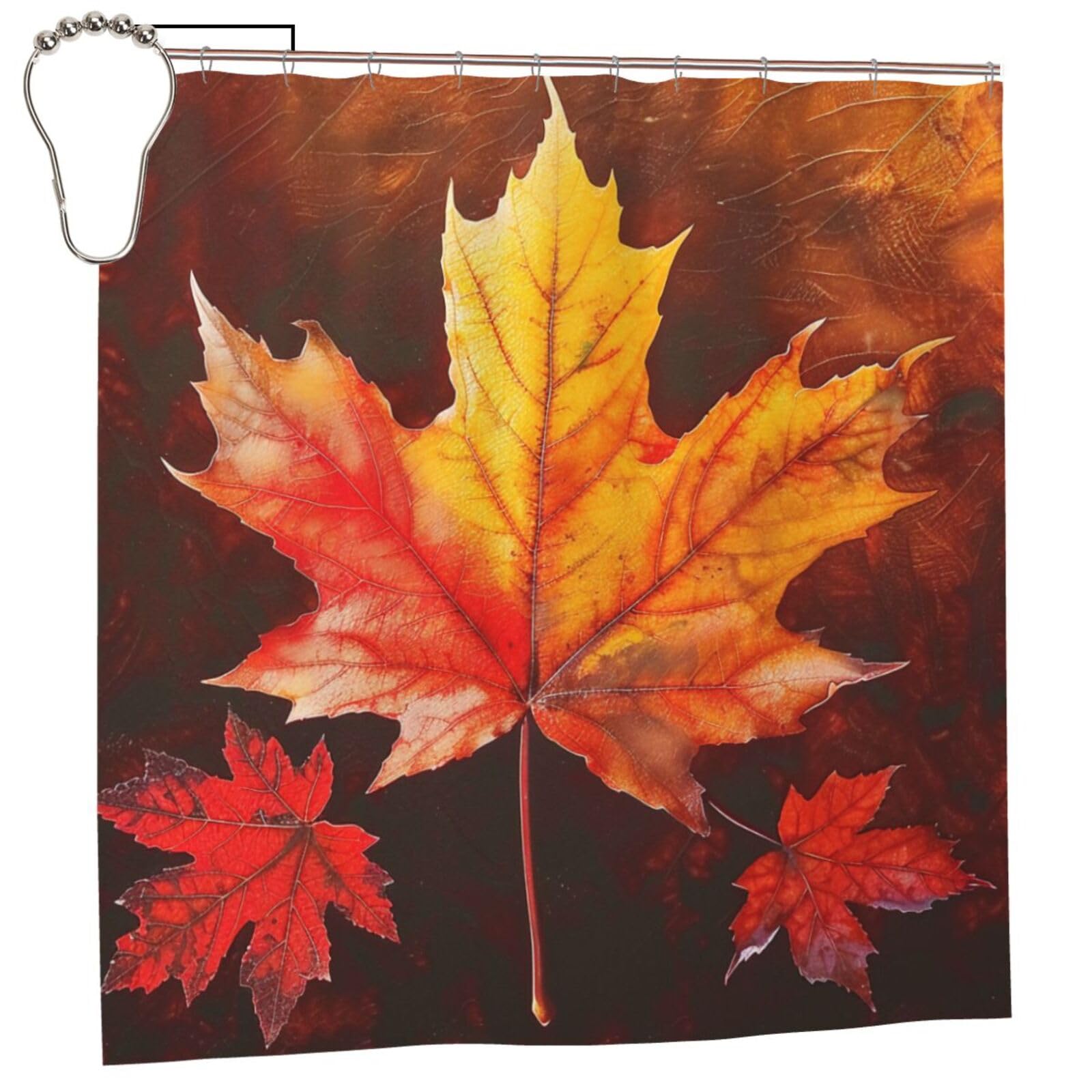 BWWHCCTI Leaf Printed Shower Curtain With 12 Iron Hooks Opaque Quick Drying Waterproof Shower Curtains Sets For Bathroom 183x183 CM