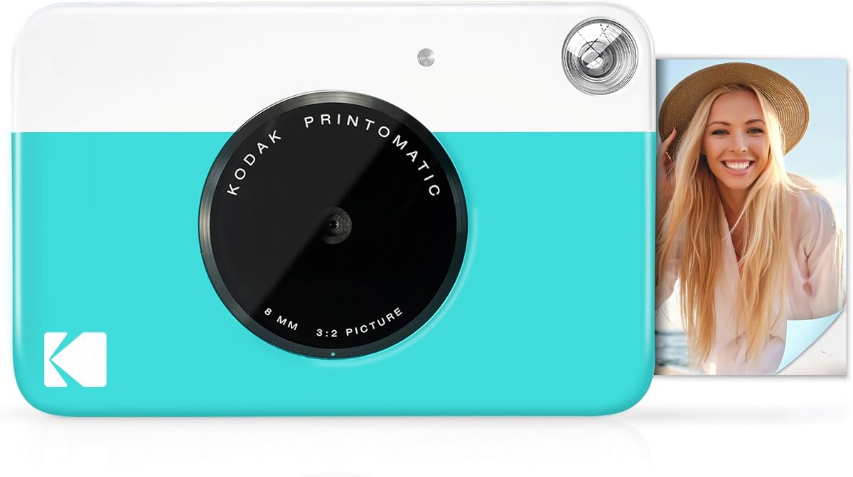 Printomatic Cámara digital de impresión instantánea a todo color, papel fotográfico adhesivo Zink de 2 x 3 pulgadas (5,1 x 7,5 cm), 5 MP, portátil, regalo divertido y creativo para cumpleaños, Navidad, vacaciones, azul
