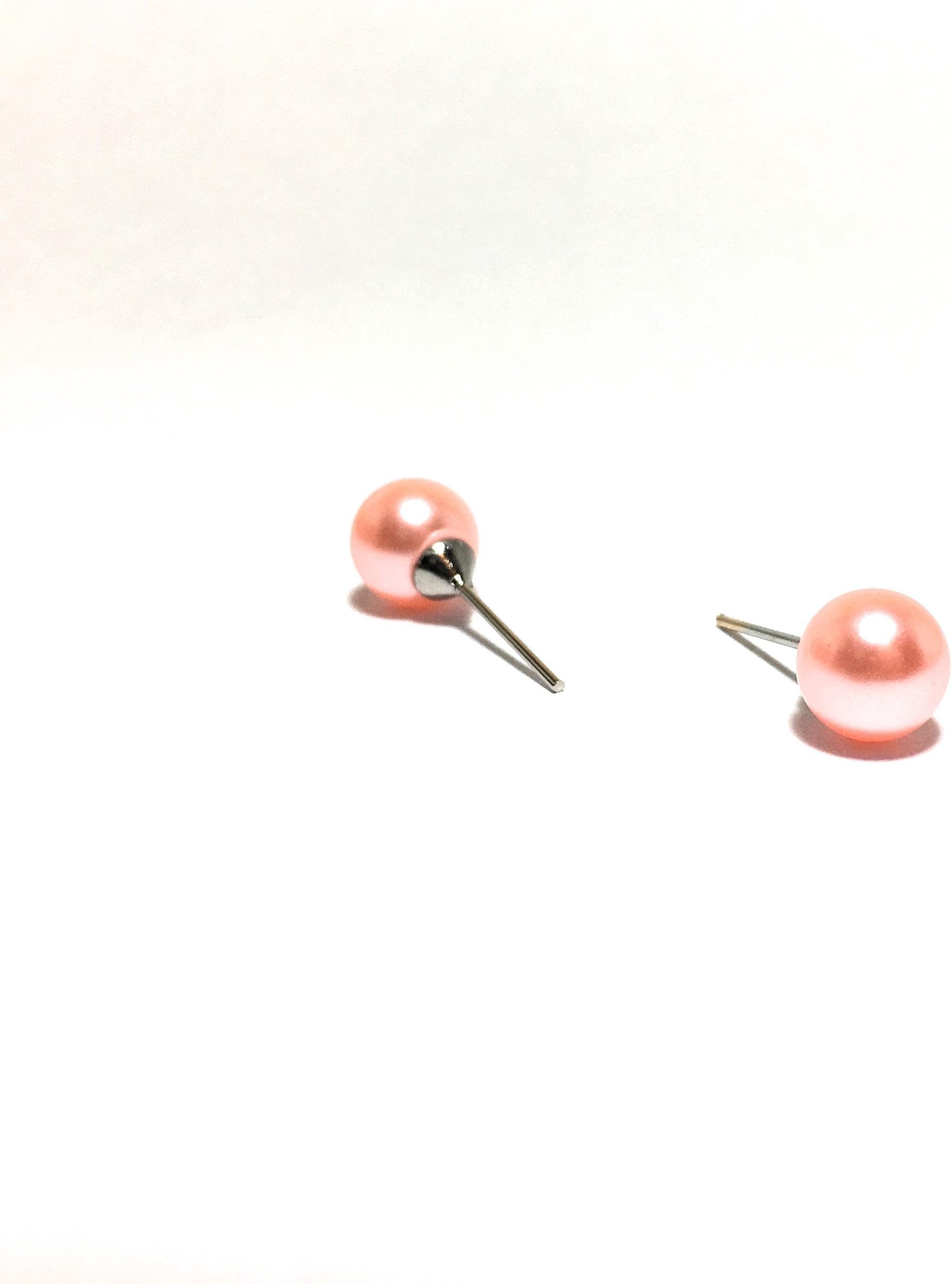 Pink Polished Coral Fake Pearl, 8mm Stud Earrings, Women's Earrings, Girl's Earrings, Gifts for Her, Women's Studs, Stainless Steal Posts, Butterfly Backings, Ballroom Earrings, Coral Earrings,