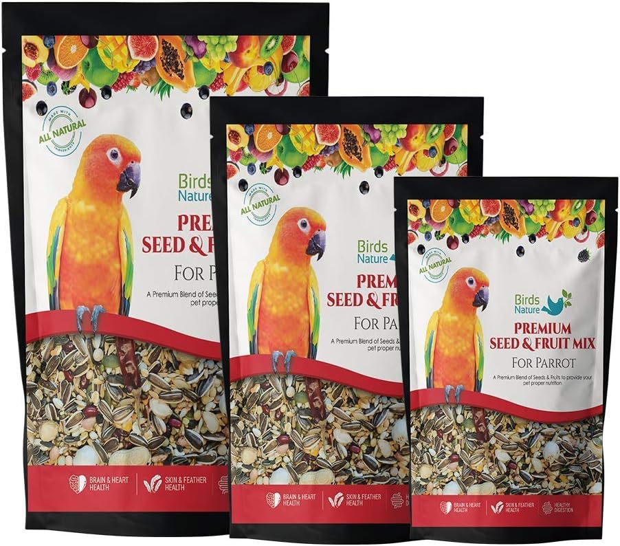 BirdsNature Premium Seed & Fruit Mix for African Greys Parrot, Senegals, Amazons, Electus, Small Cockatoos, Conures, Caiques & Exotic Birds (20kg)