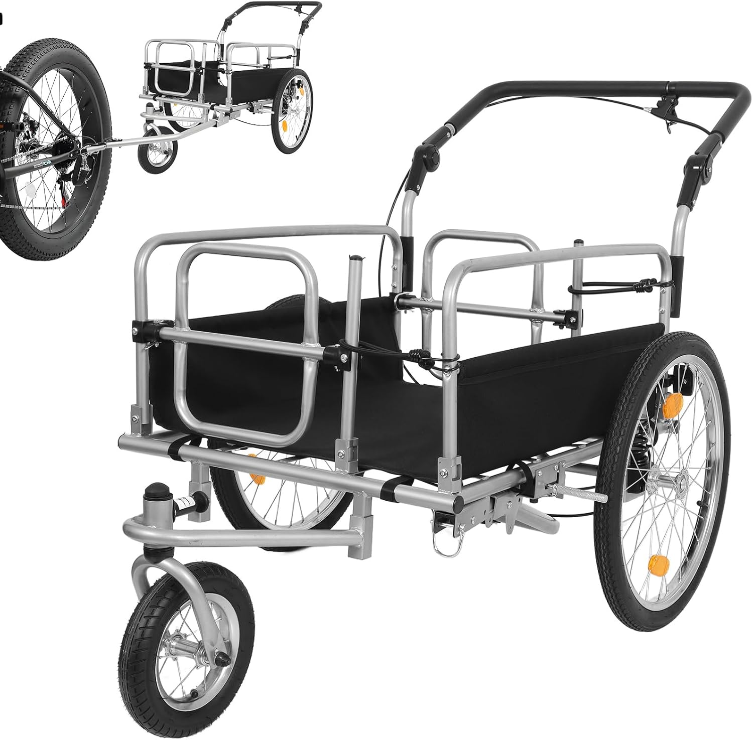 Heavy-Duty Bike Cargo Trailer - 3-in-1 Collapsible Design with 110lb Capacity, 20" All-Terrain Wheels & Locking Brake for Bicycle/E-Bike Outdoor Transport