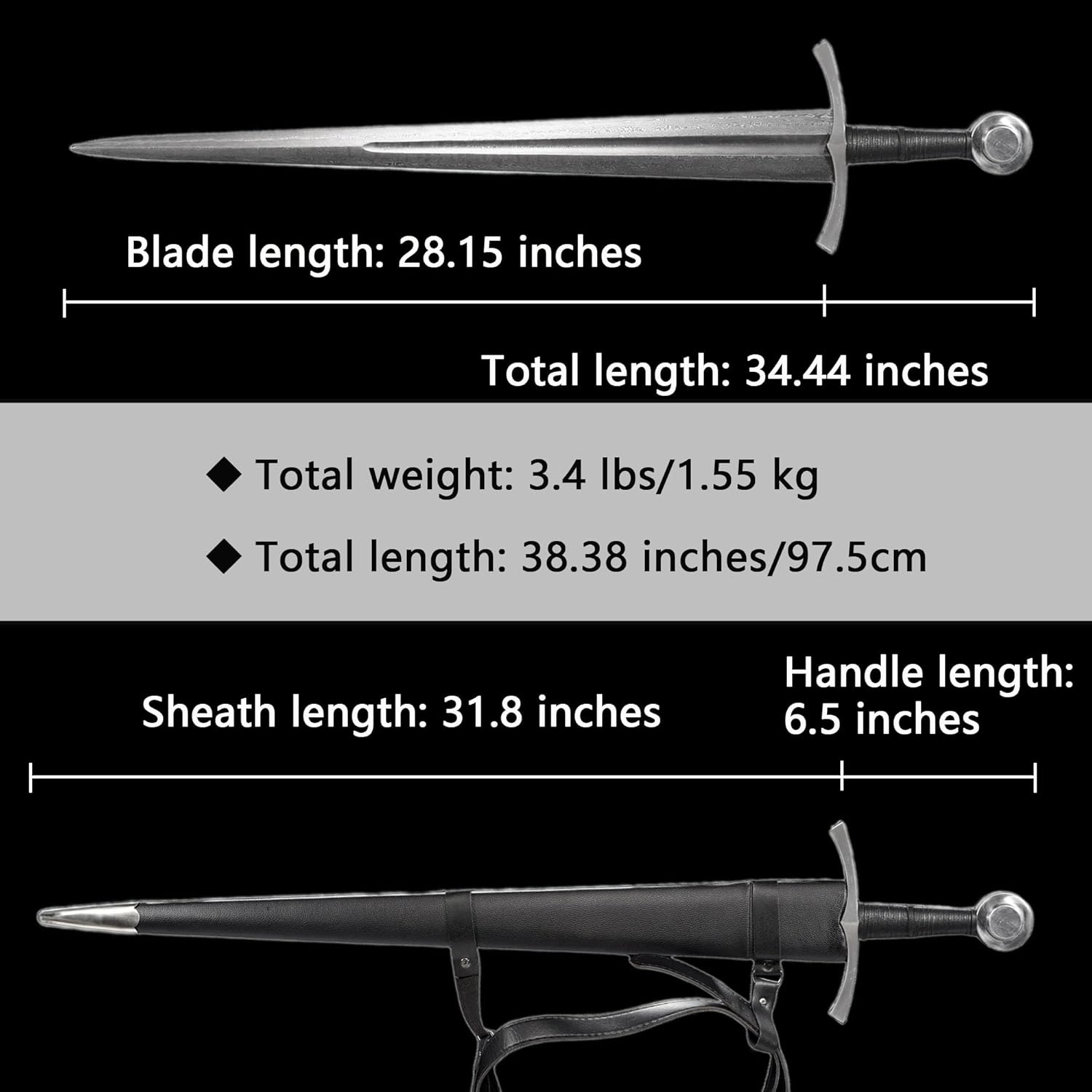 Medieval Hand Forged Patterned Steel Armed Sword - Full Tang Crafted Genuine Steel Opening | Leather Sheath | Ideal for Collecting, Larping, and Displaying