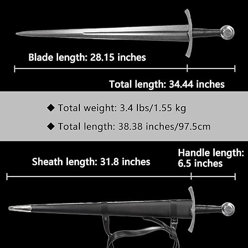 Miniatura 2 de Espada armada medieval de acero forjado a mano Apertura de acero genuino hecha a mano Funda de cuero Ideal para coleccionar, larping y exhibir