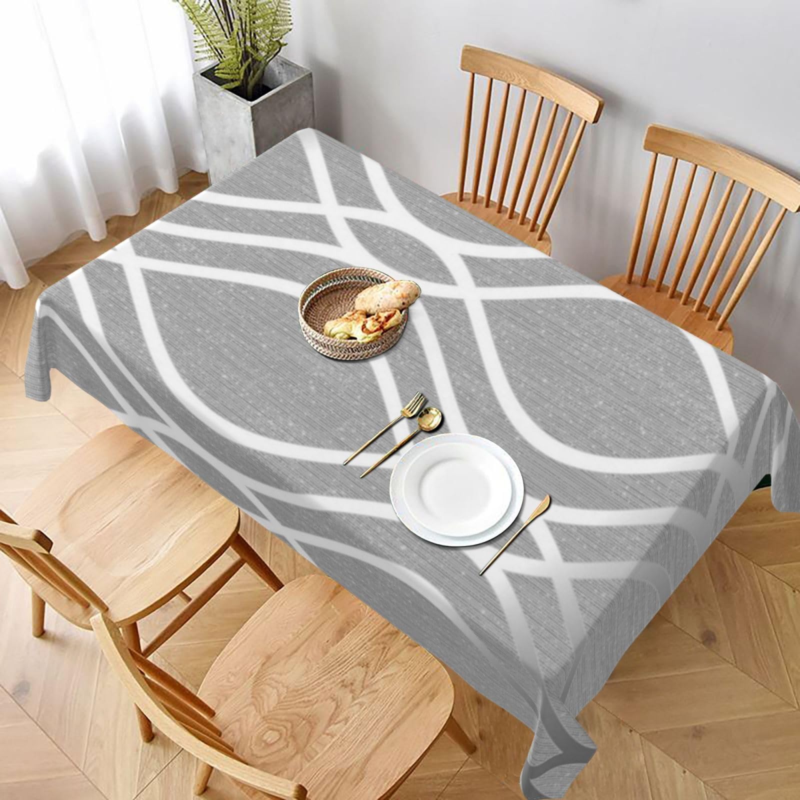 BNVSADC Silver Geometric Figure Printed Rectangle Tablecloth 228x152 CM, Water Resistant Polyester Table Cloth Decorative Fabric Table Covers for Kitchen Dining Table Parties Camping