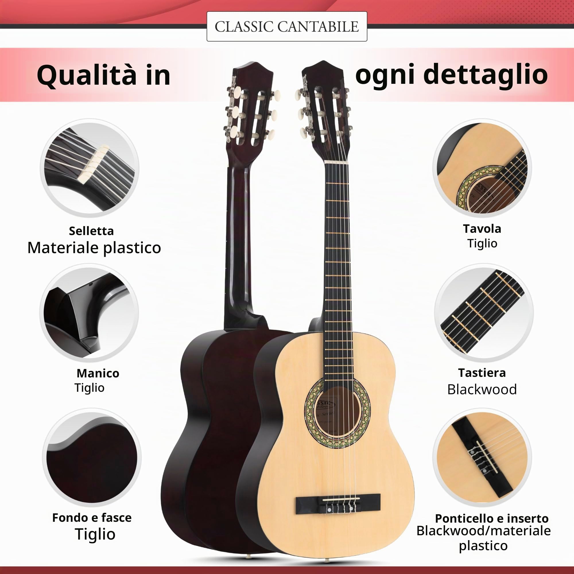 Classic Cantabile Acoustic Series AS-851-L Chitarra classica 1/2 per mancini
