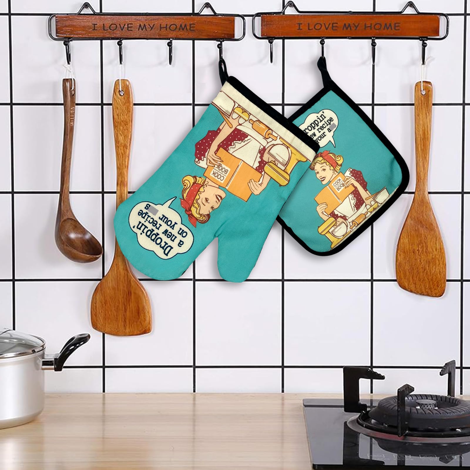 Lustige Ofenhandschuhe 2er-Set – 'Droppin' A New Recipe On Your Ass', Hitzebeständig Bis 200°C, Mit Topflappen