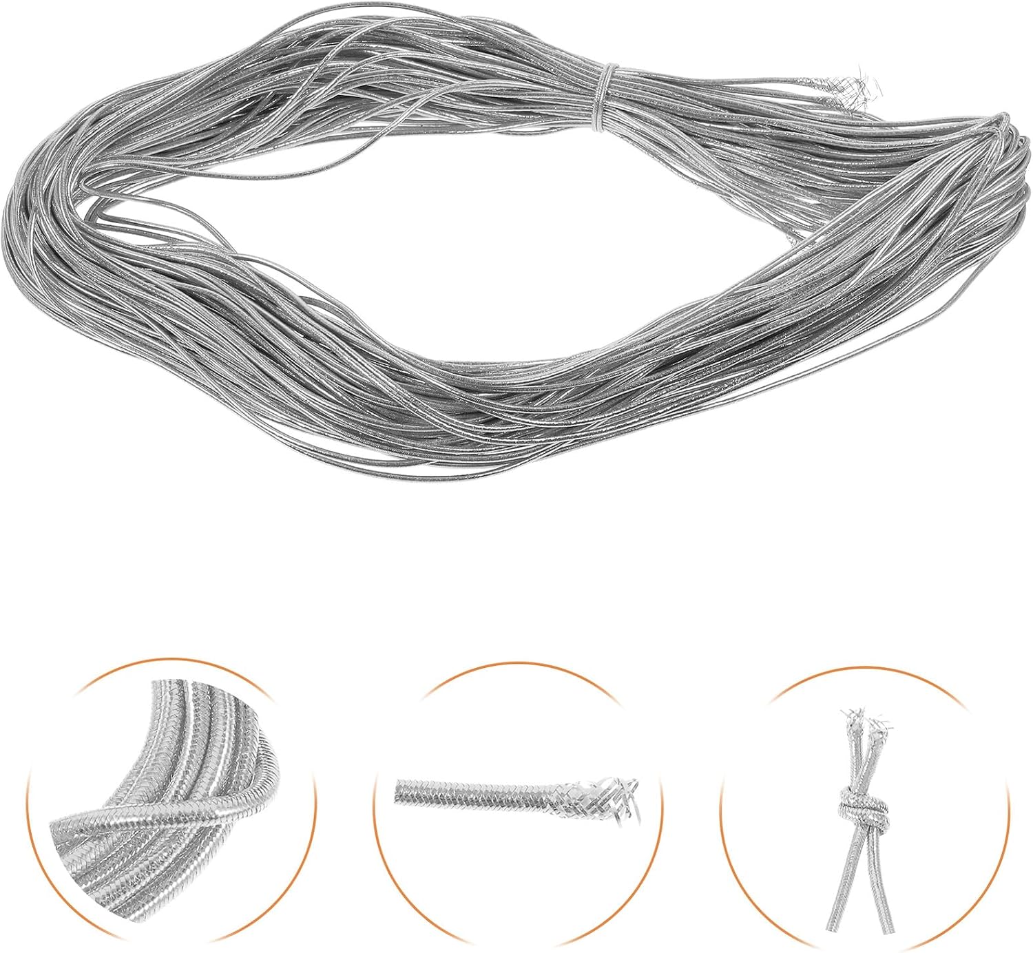 1mm Silver Elastic Lanyard String for DIY Craft, Jewelry Making Stretch Cord Beading Thread for Weaving and Sewing Accessories