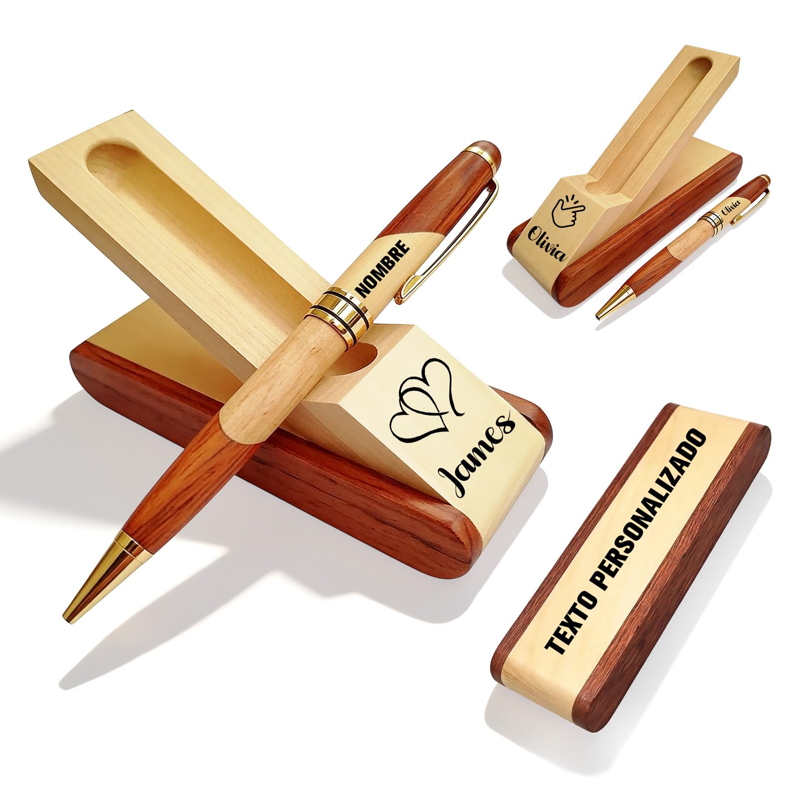 Wooden Pen Set Engraved Personalised with Name Text Set Wooden Pens with Engravable Gift Box for Men Women Colleagues (Personalised Pen)