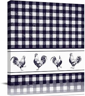 Framed Canvas Wall Art for Living Room Chicken Cock Rooster Wall Decor, Farmhouse Animal Purple Buffalo Plaid Aesthetic Paintings for Bedroom Office Bathroom, Ready to Hang Wall Pictures 8x8 Inch