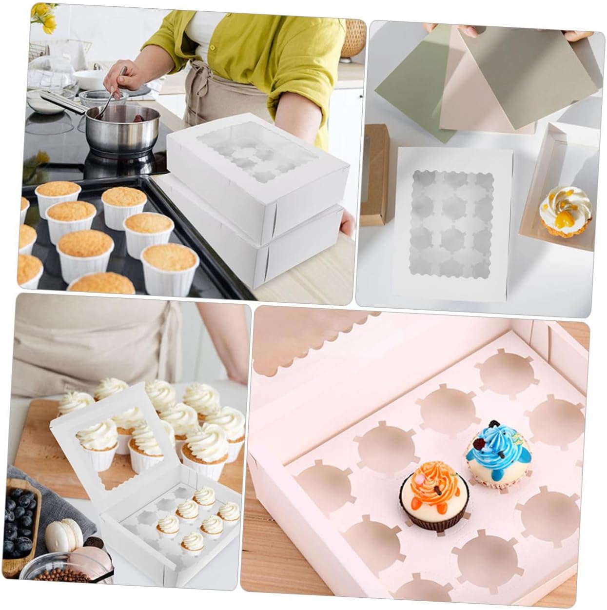 Mobestech 10pcs Window Design Paper Bakery Boxes for Muffin Cupcakes and Egg Tarts, White Cardboard Food Storage Packaging for Bakery and Dessert Transport