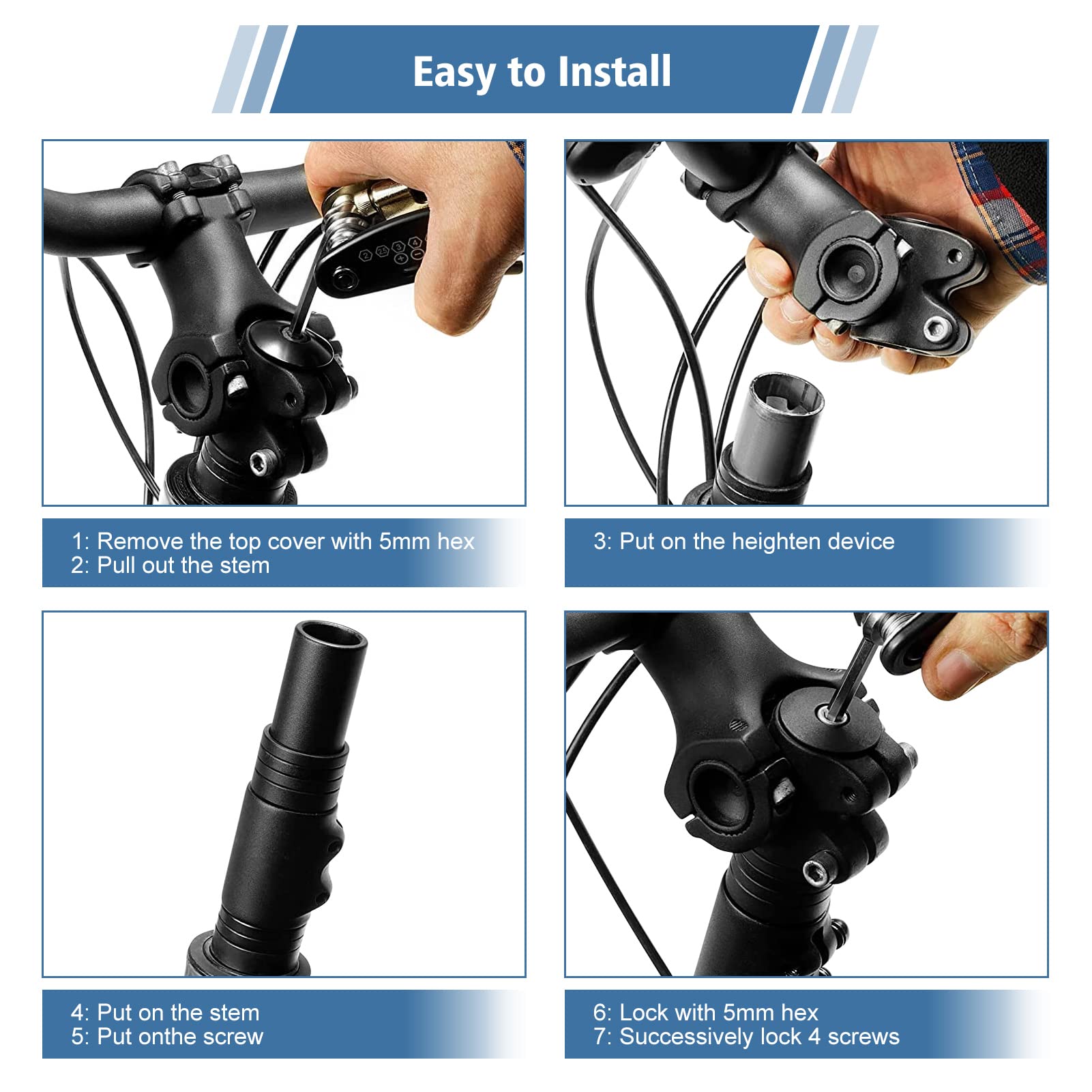 Yosoo Health Gear Trzpień roweru górskiego, 28,6 mm, przedłużacz trzonka, przedłużacz widelca, przedłużenie trzonka, stop aluminium, widelec rowerowy do roweru górskiego, czarny