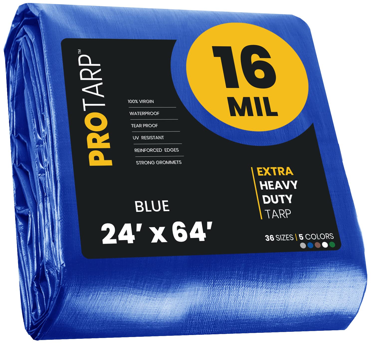 Extra Heavy Duty 16 Mil Tarp Cover, Waterproof, UV Resistant, Rip and Tear Proof, Poly Tarpaulin with Reinforced Edges for Roof, Camping, Patio, Pool, Boat. (Blue 24′ X 64′)