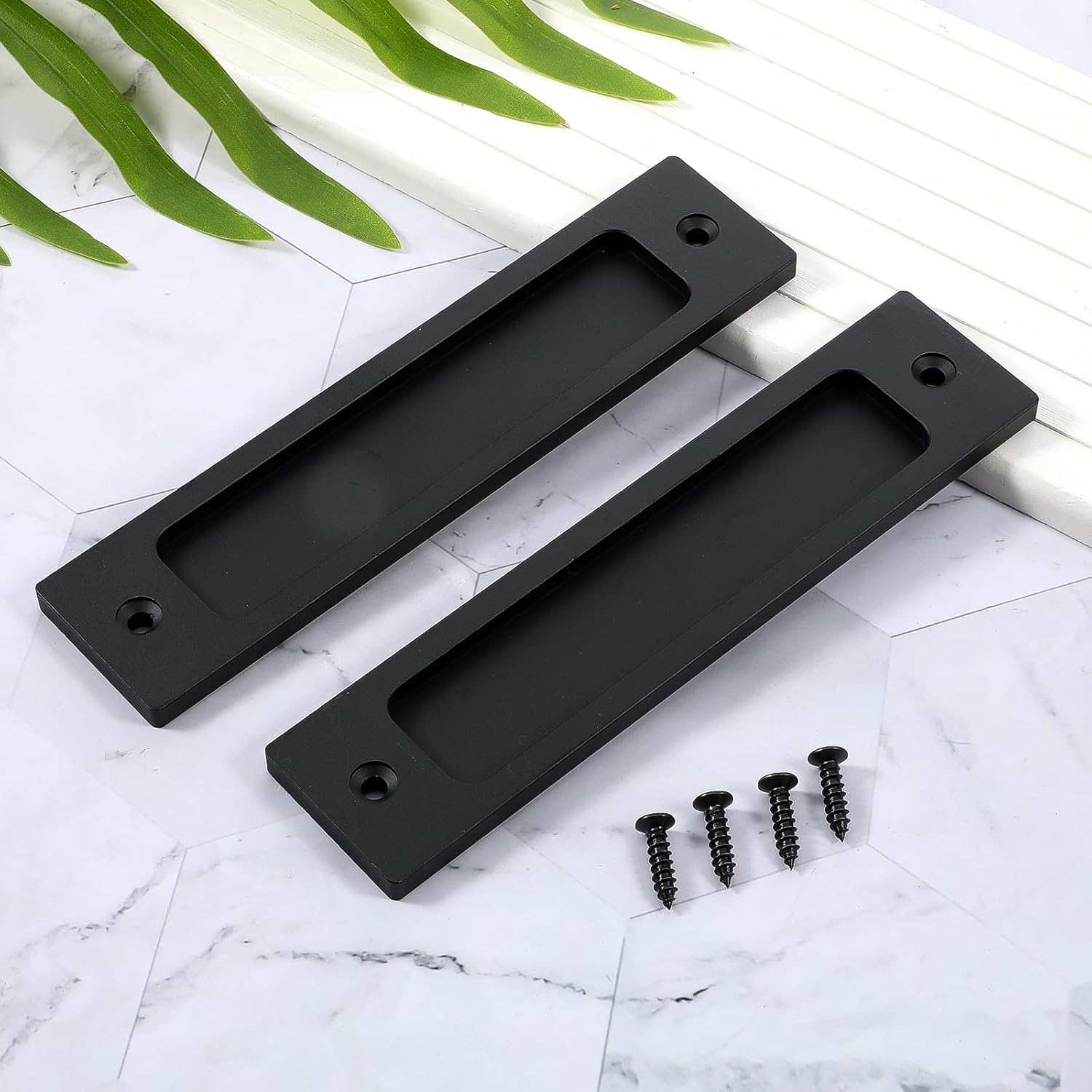 Sliding Barn Door Closet Handles Pulls, 2 Pack Rectangular Recessed Sliding Door Pulls, Matte Black Pocket Doors Handles with Screws for Drawers, Cabinet, Sliding Barn Doors, 6Inch